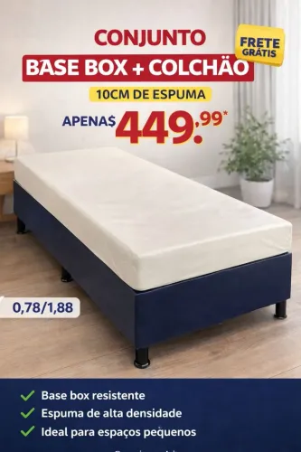 Conjunto Solteiro Base Box + Colchão Espuma 10cm - Apenas R$449,99