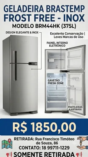 Geladeira Brastemp Frost Free 375L Inox (Modelo BRM44HK)<br>