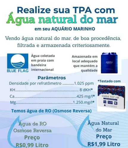 ÁGUA NATURAL DO MAR PARA AQUÁRIOS MARINHOS