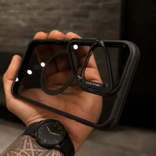 Capa Capinha Premium Preto Transparente Com Suporte H/V Para Samsun Linha Ultra