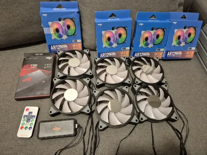 Kit 10 fan cooler RGB Aigo AR12 pro + controladora + controle remoto