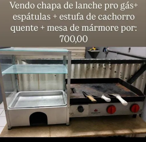 Chapa de lanche pro gás+ estufa de cahorro quente + messa de mármore