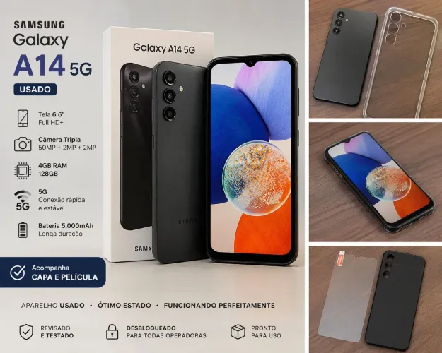 Samsung Galaxy A14 5G 128GB Usado - Excelente Estado + Capa e Película