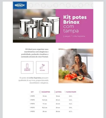 Conjunto de 5 potes inox  brinox 