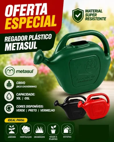Regador Plástico para Jardinagem c/ Bico 10 Lts - Metasul