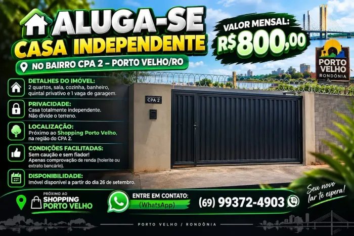 ALUGA-SE CASA INDEPENDENTE