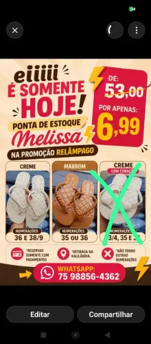 Sandália Melissa ponta de estoque leia o anúncio 