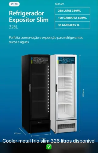 Cooler Expositor Vertical Refrigerado 326 litros Metal frio 