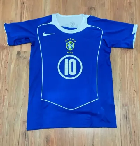 Camisa Brasil Retrô Total 90 Ronaldinho Gaúcho #10 Azul - G e GG