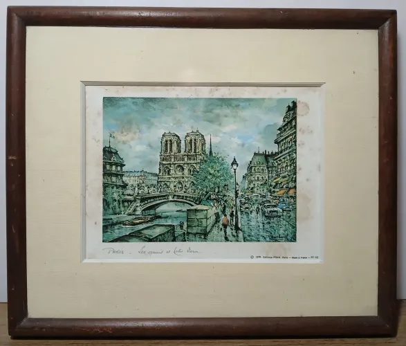 Quadro litografia vintage paris notre dame 31,5x26,5x2,5cm - Contém marcas de uso 