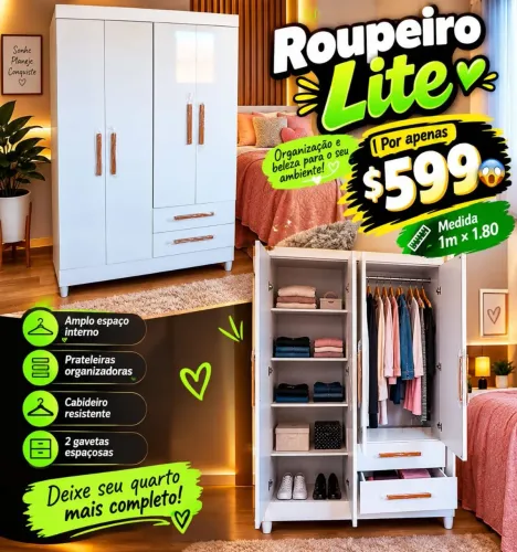 Roupeiro de solteiro lite novo na promoção $599, entrega grátis