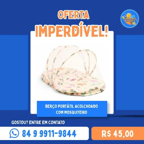 Berço portátil acolchoado com mosquiteiro