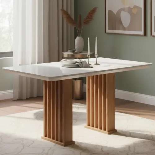 Mesa de Jantar Mona 160 Mel/Blonde Off White- Entrega Rápida