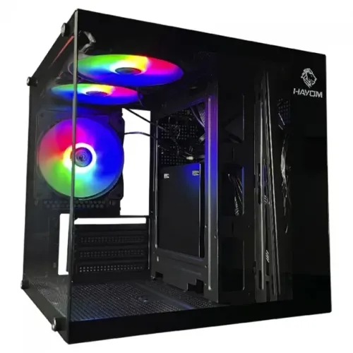 (Renz Informática) Gabinete Gamer Aquario mATX Preto Hayom + 3 Fans RGB NOVO - Garantia