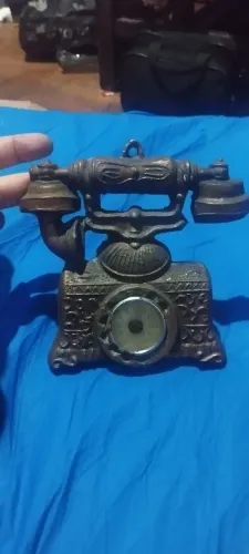 Peça decorativa metal retrô com termômetro Funcionando telefone retrô em metal decorativo