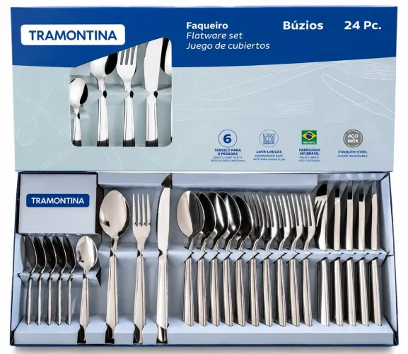 Faqueiro Tramontina Búzios 24 Peças em Aço Inox - Serve 6 Pessoas