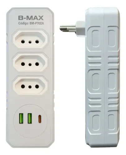 Adaptador Universal Articulado 10A 3 Tomadas 2 USB 1 Tipo-C Bivolt