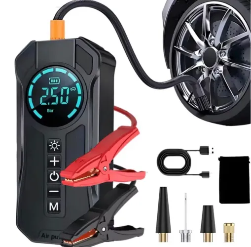 Bateria Auxiliar Portátil para Partida + Bomba de Ar