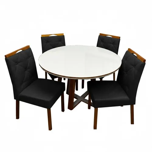 Mesa de Jantar Atlanta 120cm Redonda Vidro e 4 Cadeiras Jasmim em Veludo _ entrega rapida