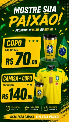 CAMISA DO BRASIL + COPO TEMÁTICO