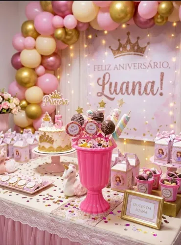 Vaso grego rosa aniversário infantil.
