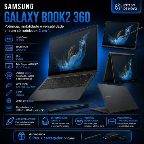 Galaxy Book2 360 i7 EVO 16GB 512GB AMOLED + S Pen - Estado de Novo
