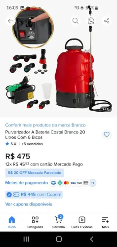 Bomba costal Branco _ Bateria de lítio 20 L