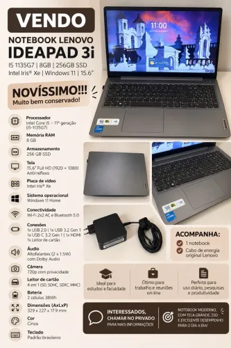 VENDO Notebook Lenovo Ideapad 3i I51135g7 8gb 256gb Ssd Intel Iris®? Xe W11 15.6