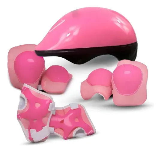 Kit Proteção Infantil Capacete Joelheira Cotoveleira Rosa