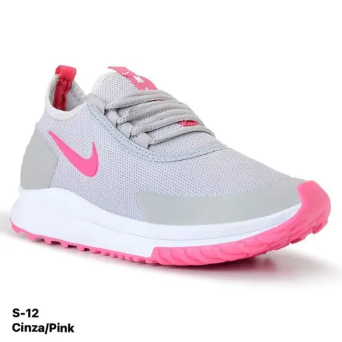 Tênis Nike Feminino S-12 Cinza e Rosa | Ultra Leve, Design Slip-On com Cadarço & Mesh Exp.