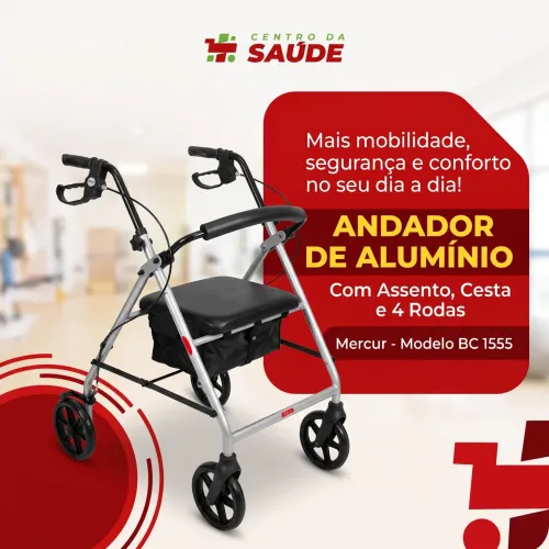 Andador com assento, cesta e 4 rodas Mercur