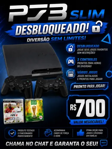 PS3 desbloqueado com vários jogos 2 controles e muito mais!!!
