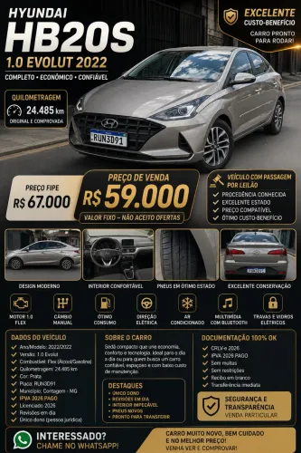 Hyundai HB20S Evolution 1.0 Flex 12V MEC 2022