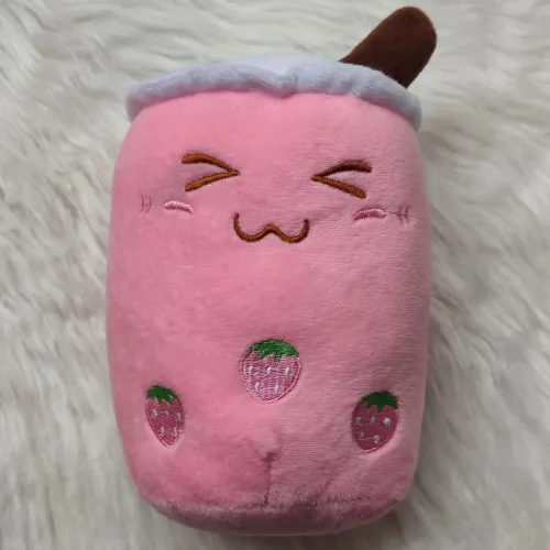 Pelúcia Bubble Tea Morango Kawaii 17 cm