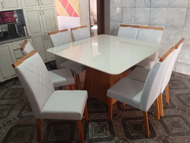 mesa de jantar 8 lugares com vidro pronta entrega