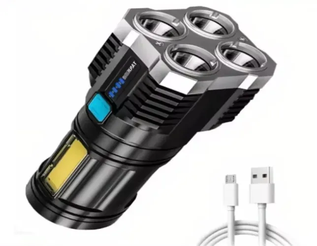 Lanterna Led Prova Dágua 4 Núcleos Potente Usb Recarregável (ENTREGA GRÁTIS)