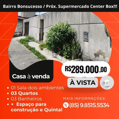 CASA 03 QUARTOS PLANA EM RUA PRIVATIVA BONSUCESSO 8 5 9 8 5 1 5. 5 5 3 4