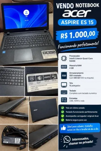 Vendo notebook Acer Aspire ES 15 pol.