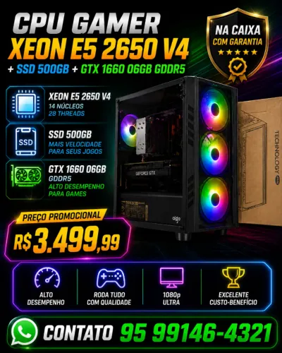 Cpu Gamer Intel Xeon E5 2650 V4 16Gb de Ram Ddr4 + Gtx 1660 06Gb na Cx com Garantia.