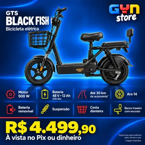 Moto Elétrica GTS Black Fish 500W 48V 12Ah Aro 14