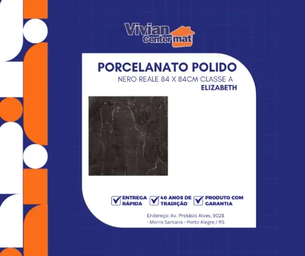 Porcelanato Polido Nero Reale 84 x 84cm Classe A Elizabeth 