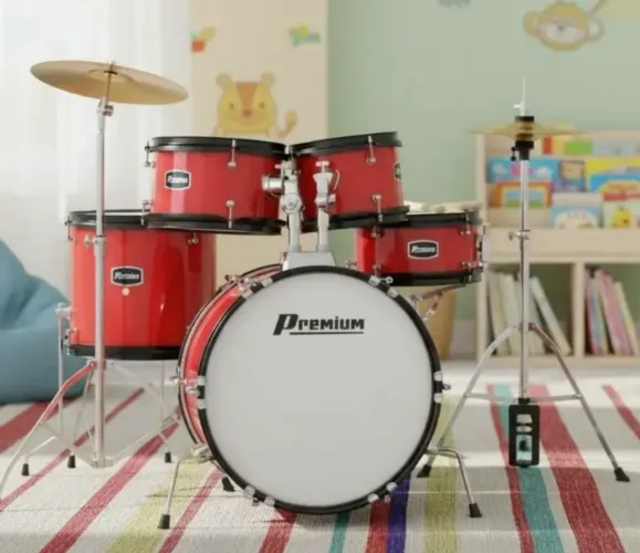 Bateria Infantil Completa 2 Tons Com Banco + Pedal + Baqueta