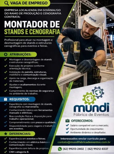 VAGA DE EMPREGO - MONTADOR DE STANDS E CENOGRAFIA