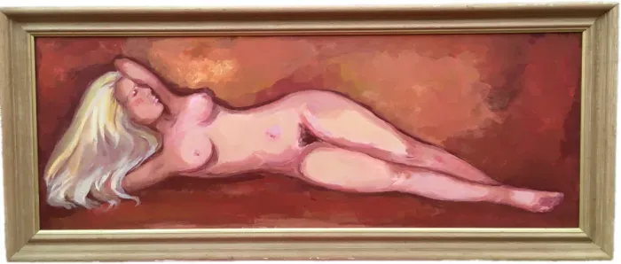 Belíssimo Quadro Nu Linda Mulher Deitada. Óleo Sobre Tela