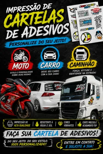 Cartelas de adesivos para carro, moto e caminhão