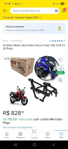 Protetor motor stunt raza nova fazer  fz 250 preto
