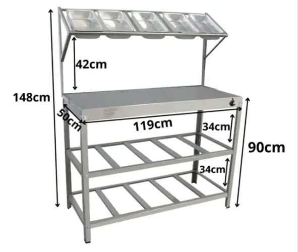 Mesa Condimentadora + Pista Quente 5 Cubas Hamburgueria
