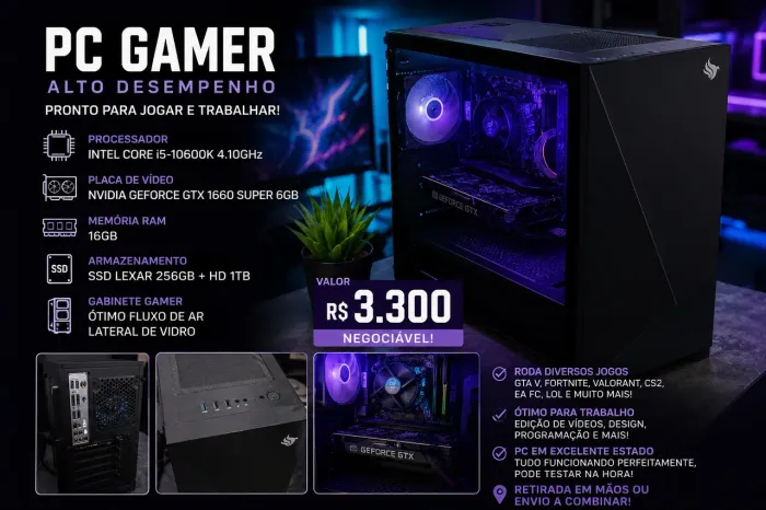 PC Gamer i5-10600K | GTX 1660 SUPER 6GB | 16GB RAM | SSD + HD