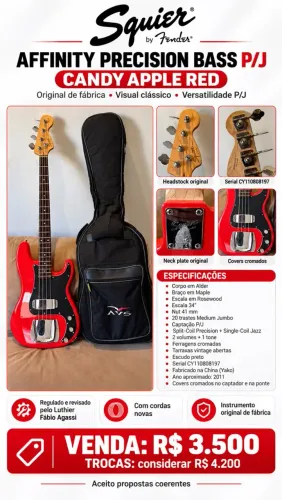 SQUIER BY FENDER AFFINITY PRECISION BASS P/J - CANDY APPLE RED