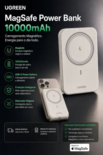 Power Bank Magnético UGREEN 10000mAh 20W - NOVO NA CAIXA